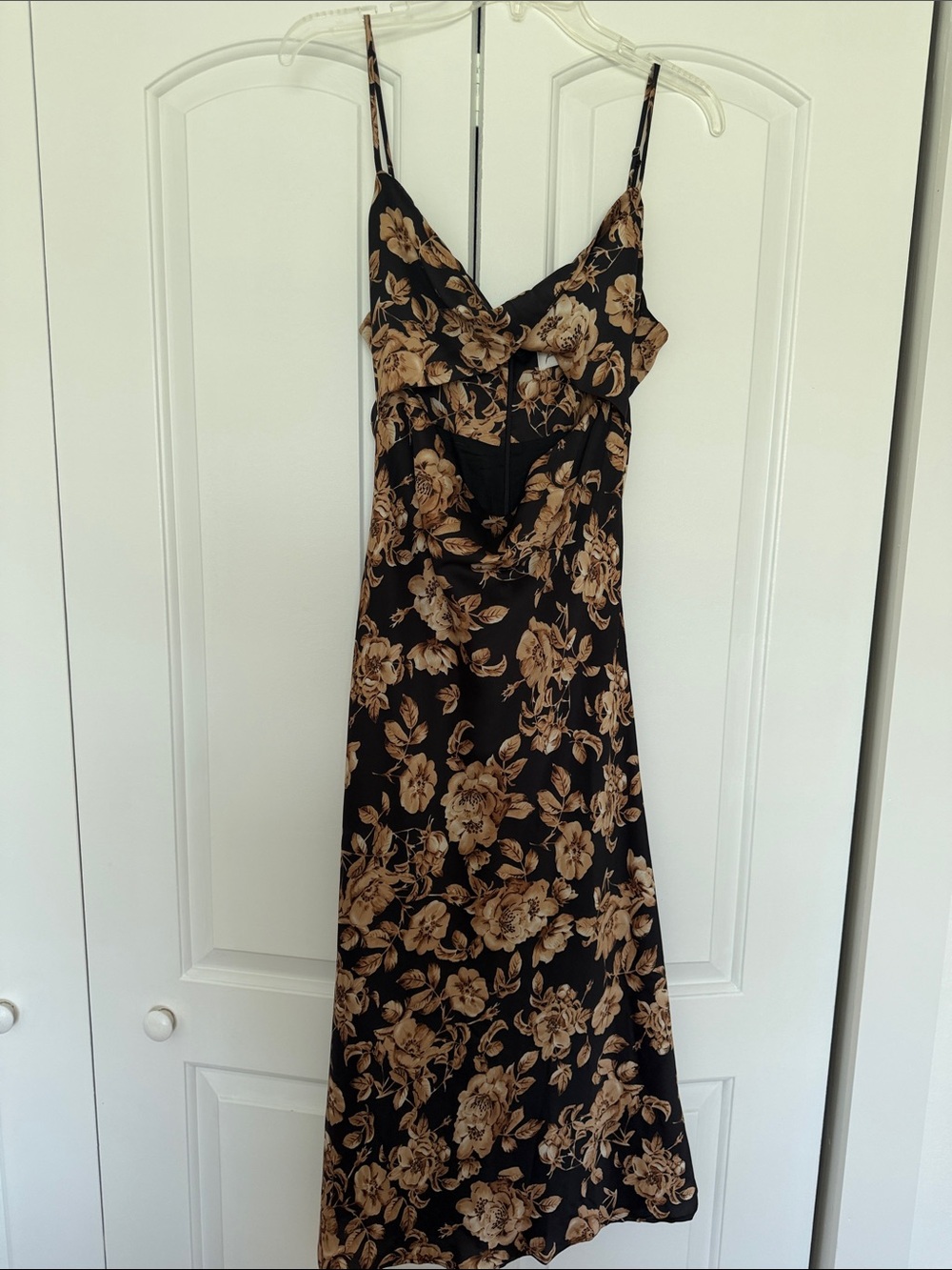 Petal + Pup Black Floral Slip Dress with Beige Bloom Print - Picture 4 of 4